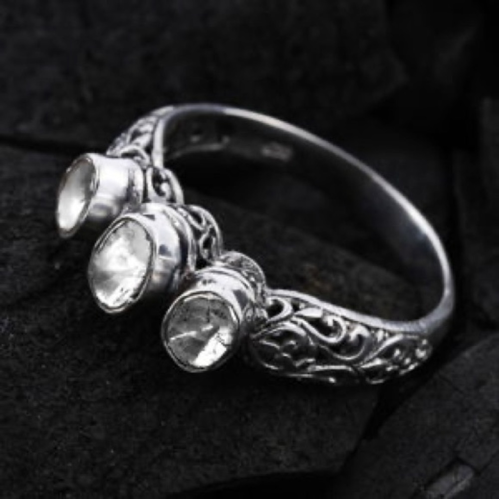 Bali Polki Diamond Tri Diamond Ring size 9 sterling silver